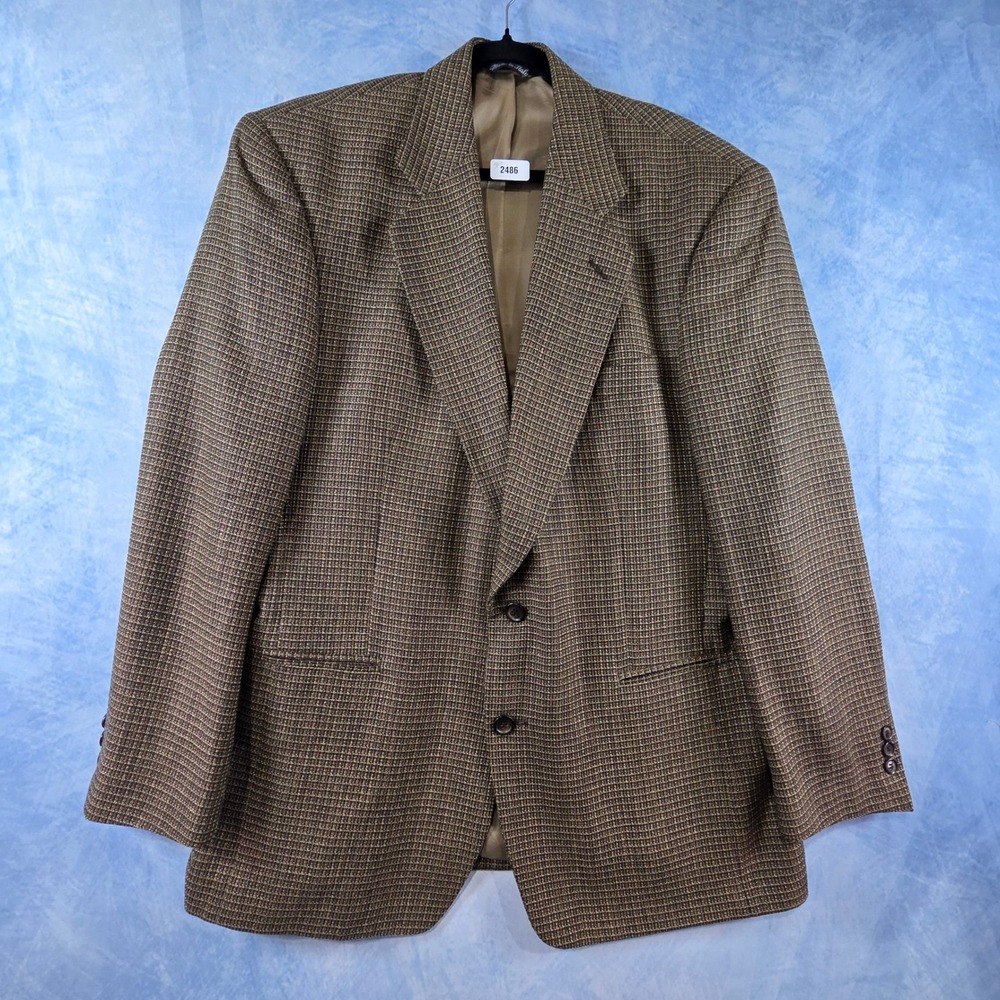 Vito Rufolo Italy Silk Wool Blazer Sport Coat Brown Micro Check Mens 43R Positan